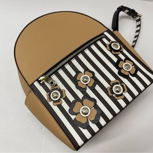 HENRI BENDEL WEST 57TH STRIPED FLOWER SAFFIANO LEATHER BACKPACK TAUPE